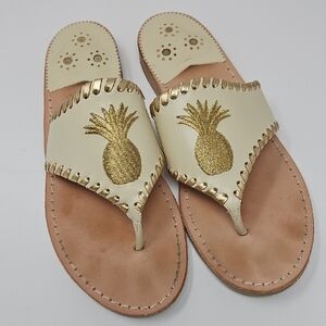 Jack Rogers Leather Gold Embroidered Pinapple Sandals Woman 9.5